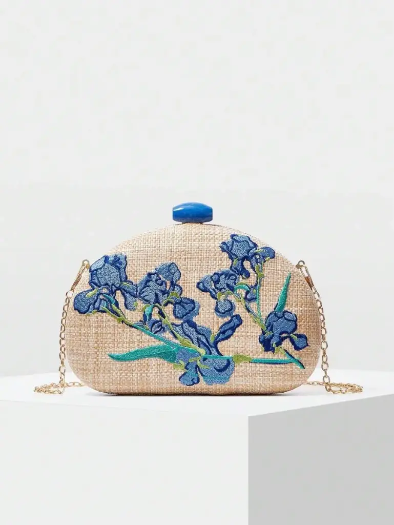 Bolso de mano bordado con flores - Azul